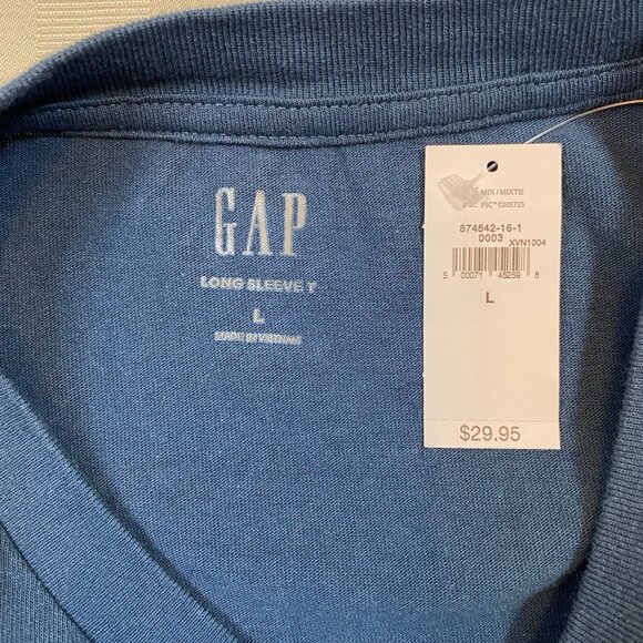 GAP Everyday Long-Sleeve Tee Shirt T-Shirt 100% Cotton Grease Blue NWT Sz L - Picture 10 of 11